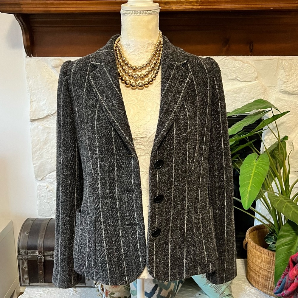 Armani Collezioni Gray Pinstripe Blazer Jacket Wool Women’s size 12